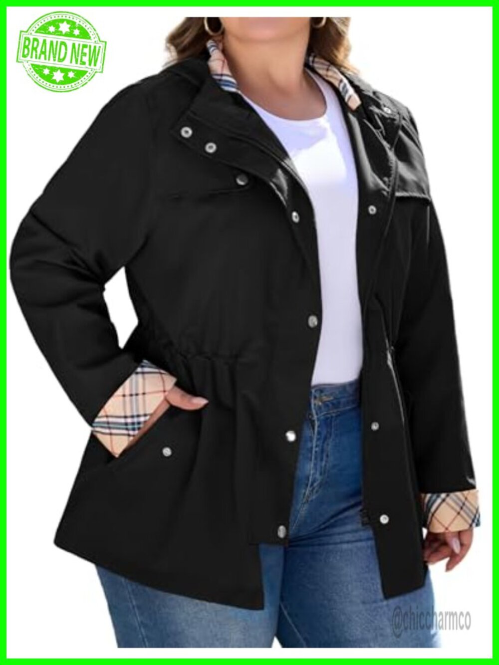 Plus Size Lightweight Hooded Raincoat Waterproof Windbreaker